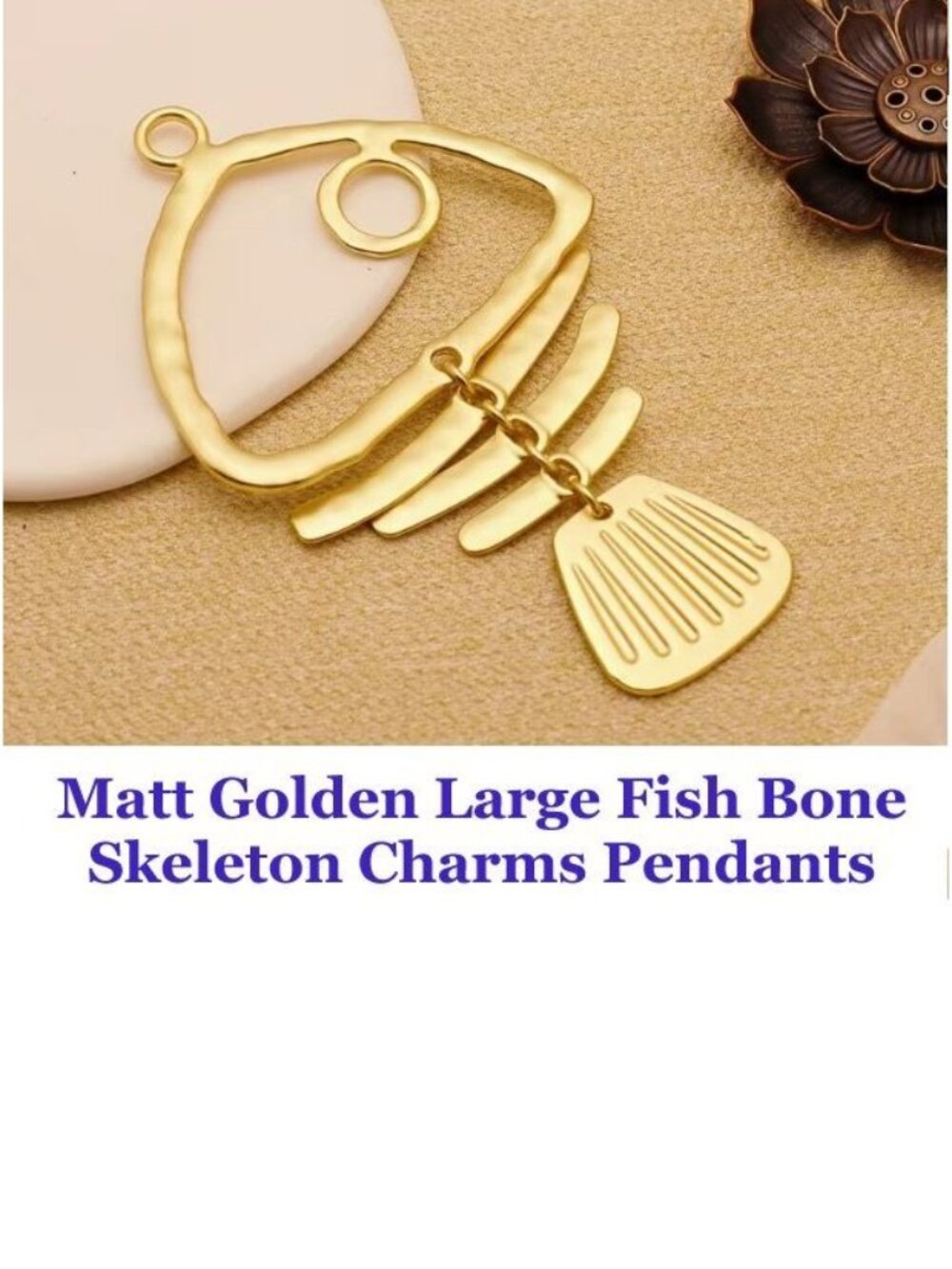Matt Golden Large Fish Bone Skeleton Charms Pendants